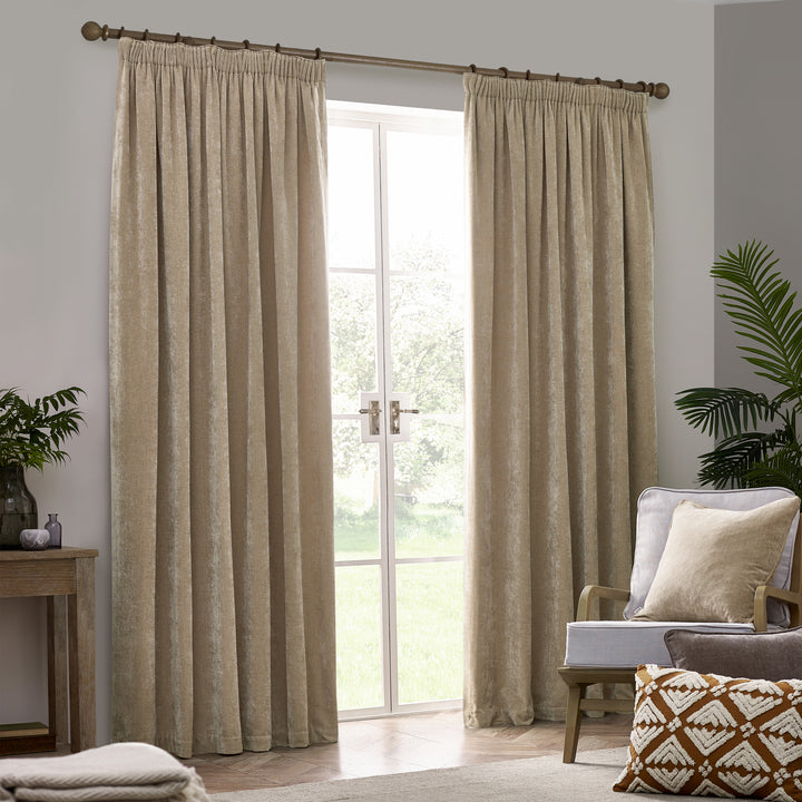 Heavy Chenille 229x137 Pencil Pleat Curtain Natural - image 4