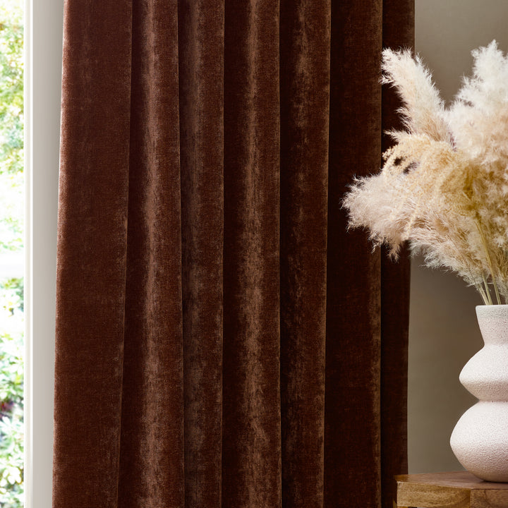HEAVY CHENILLE 229X137 PENCIL PLEAT CURTAIN NUTMEG
