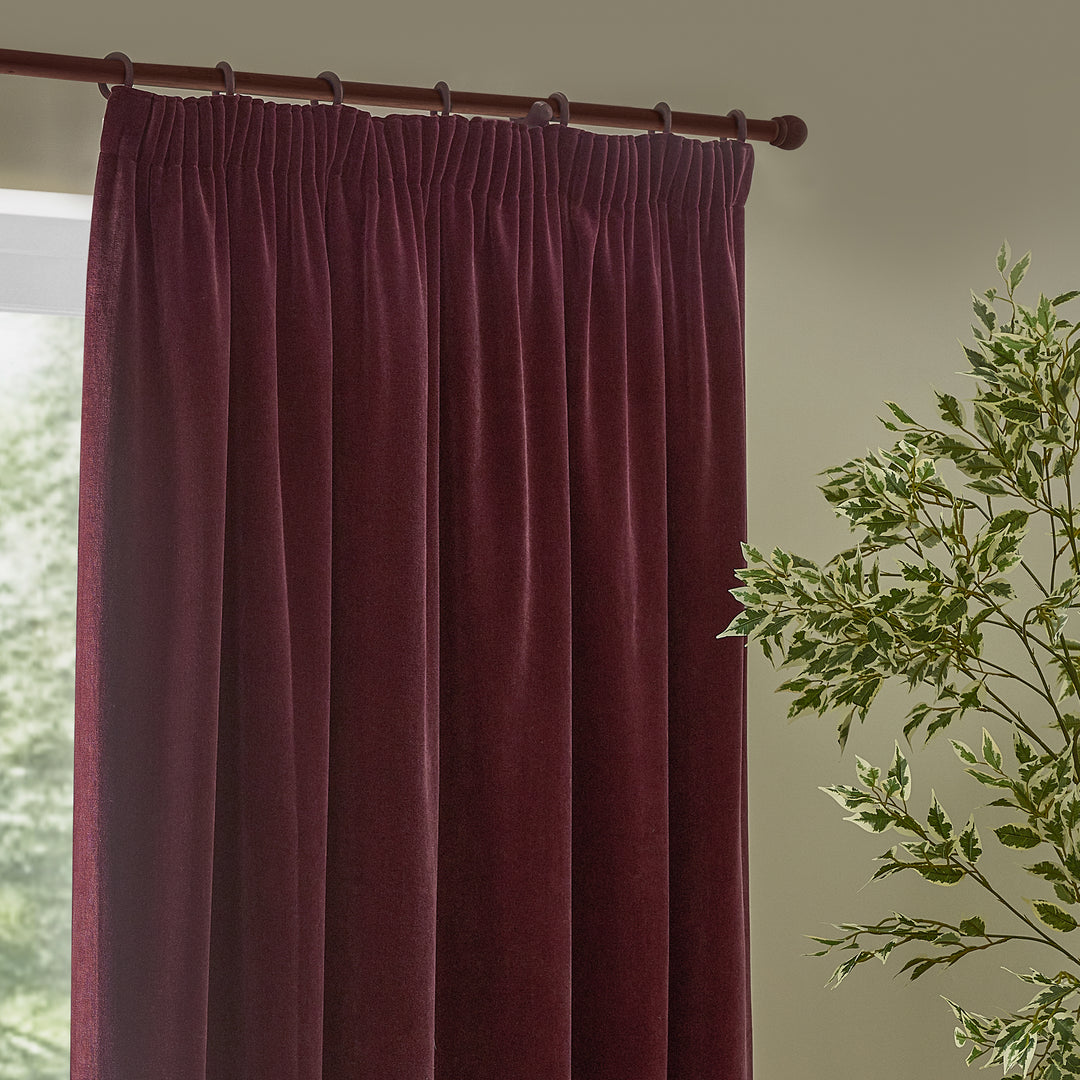 HEAVY CHENILLE 229X183 PENCIL PLEAT CURTAINS BEETROOT