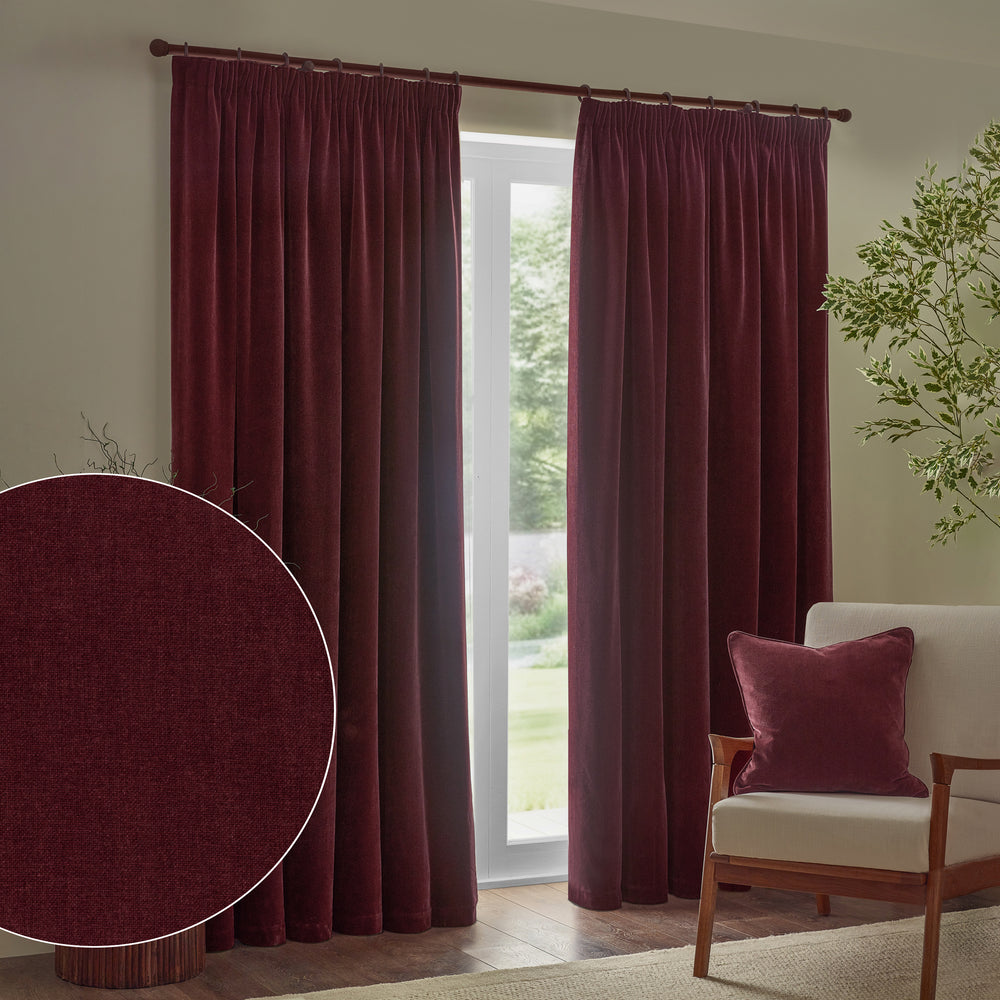Heavy Chenille 229x183 Pencil Pleat Curtains Beetroot - image 2