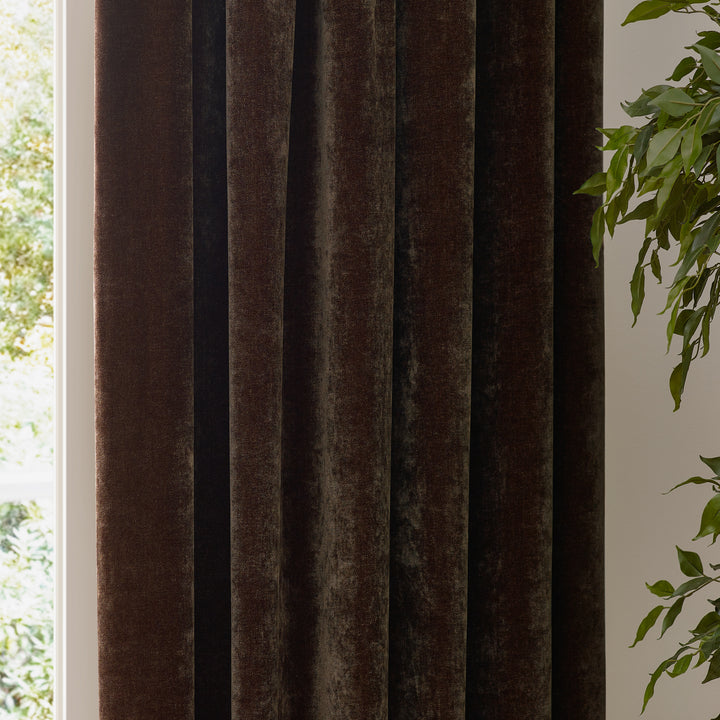 HEAVY CHENILLE 229X183 PENCIL PLEAT CURTAIN BROWN
