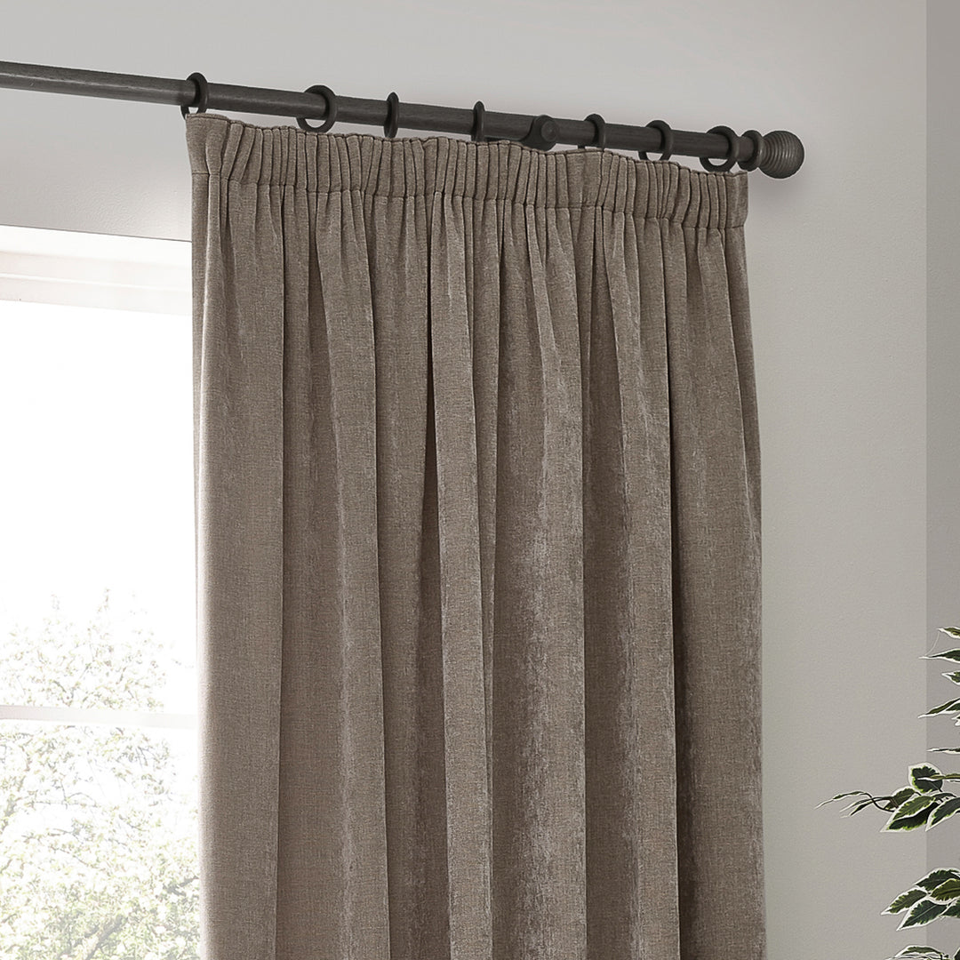 Heavy Chenille 229x183 Pencil Pleat Curtain Greige - image 3