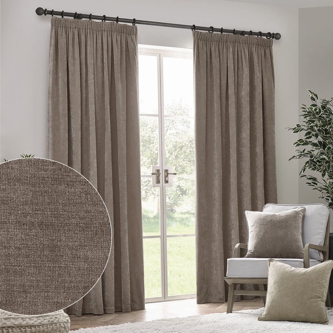 Heavy Chenille 229x183 Pencil Pleat Curtain Greige