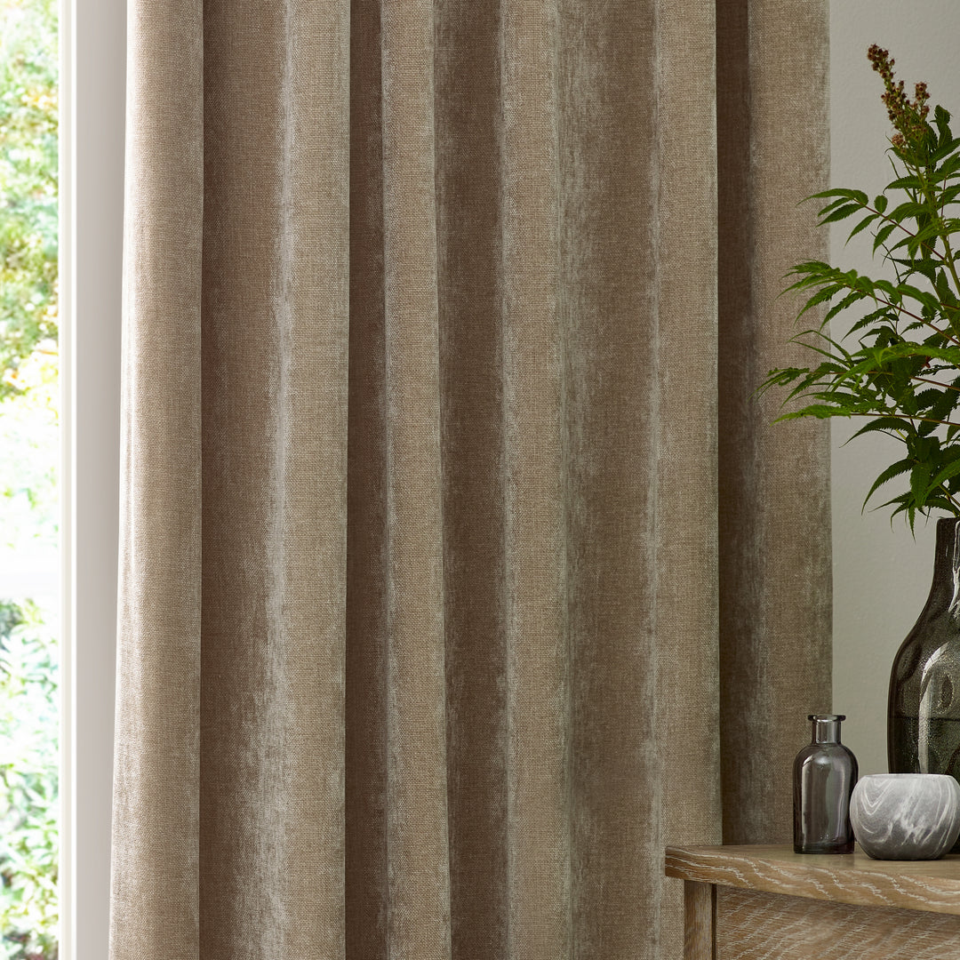 HEAVY CHENILLE 229X183 PENCIL PLEAT CURTAIN NATURAL