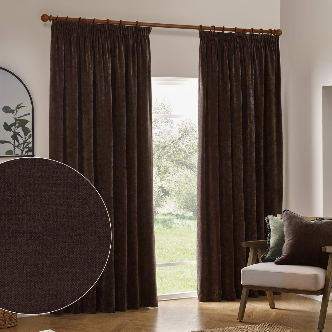 Heavy Chenille 229x229 Pencil Pleat Curtain Brown