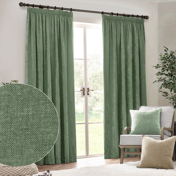 Heavy Chenille 229x229 Pencil Pleat Curtain Eucalyptus