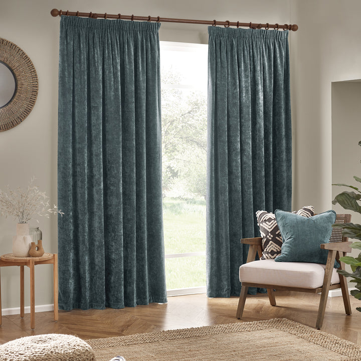 HEAVY CHENILLE 229X229 PENCIL PLEAT CURTAIN MARINE