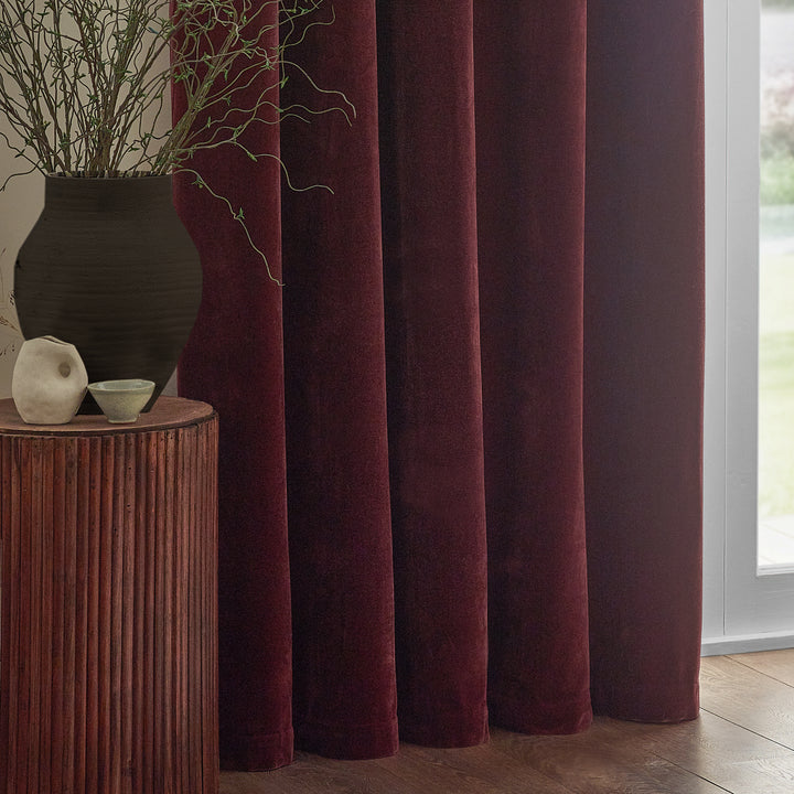HEAVY CHENILLE 168X137 EYELET CURTAINS BEETROOT
