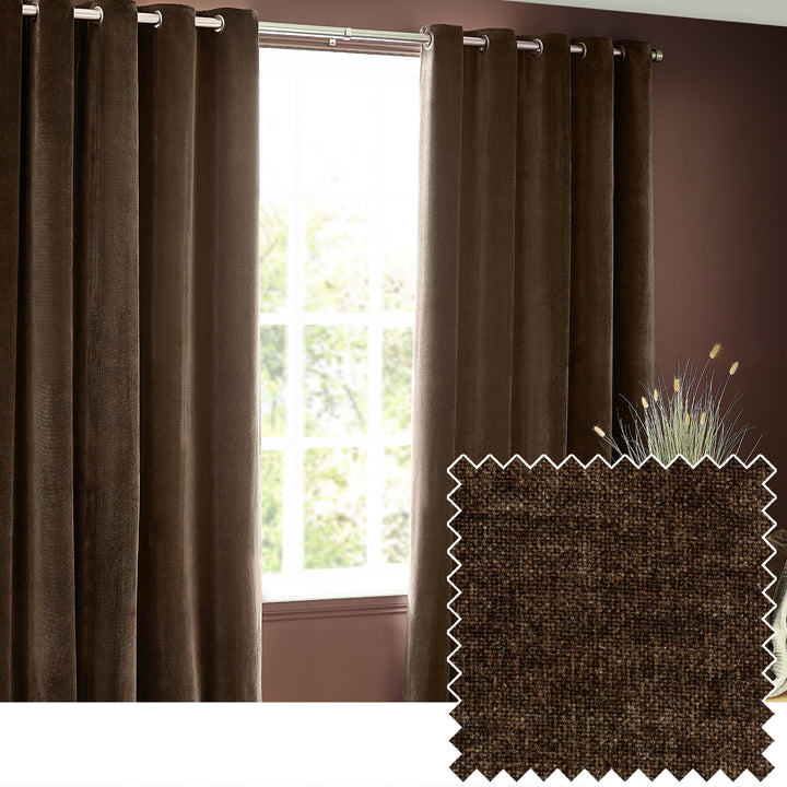 Heavy Chenille 168x229 Eyelet Curtain Brown