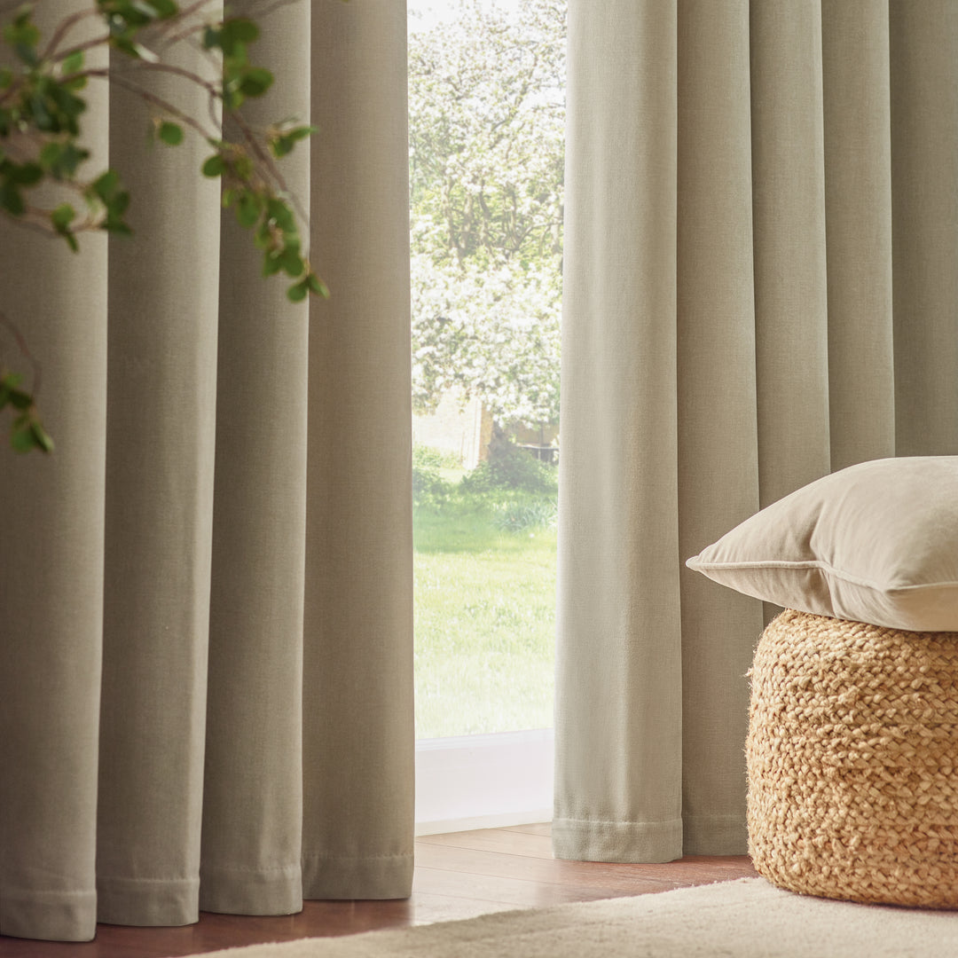 HEAVY CHENILLE 229X229 EYELET CURTAINS LINEN