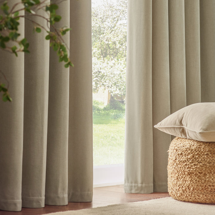 HEAVY CHENILLE 229X229 EYELET CURTAINS LINEN