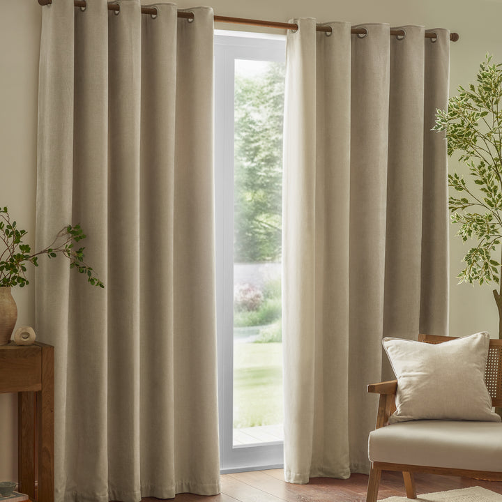 HEAVY CHENILLE 229X229 EYELET CURTAINS LINEN