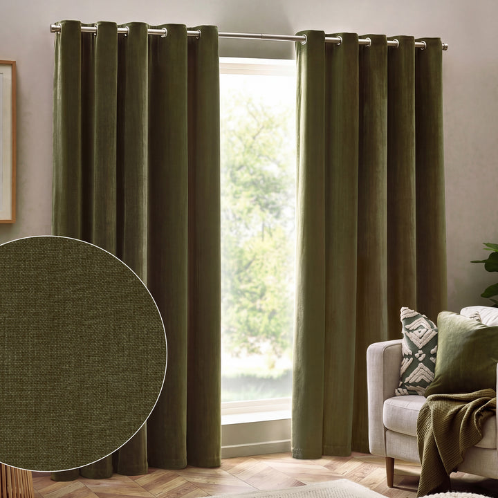 Heavy Chenille 229x229 Eyelet Curtain Olive - image 2