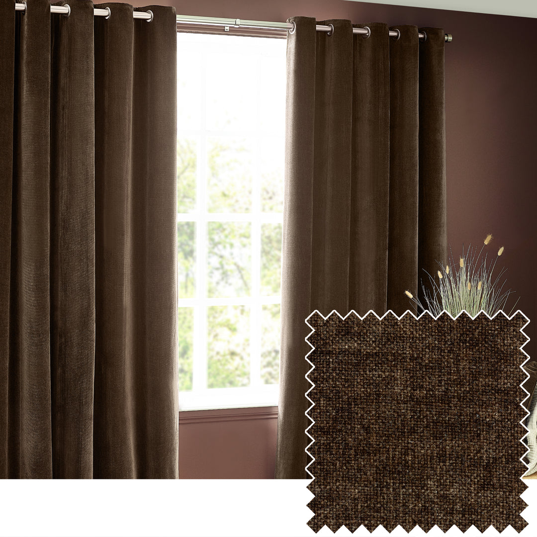 Heavy Chenille 168x183 Eyelet Curtain Brown