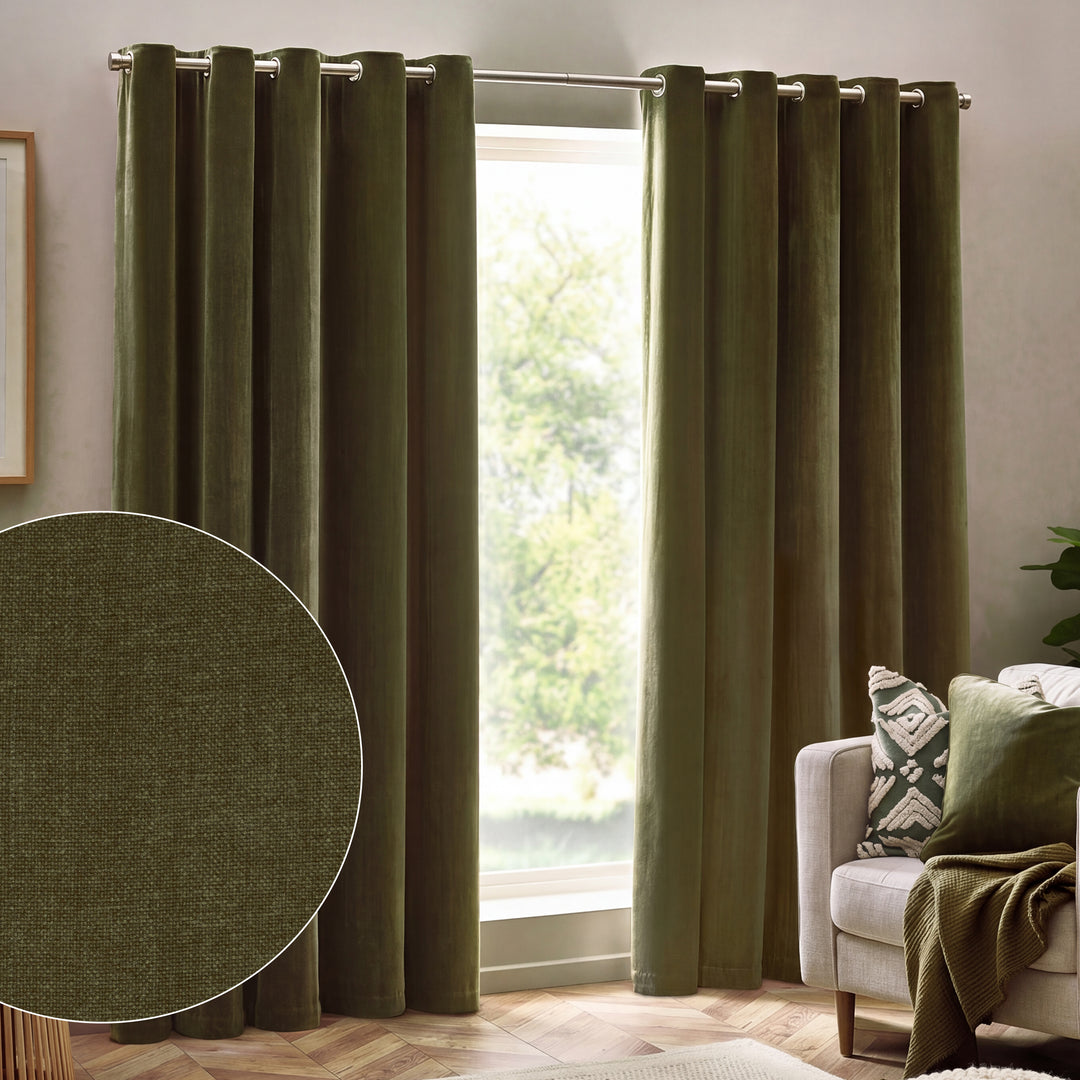 Heavy Chenille 168x183 Eyelet Curtain Olive - image 2