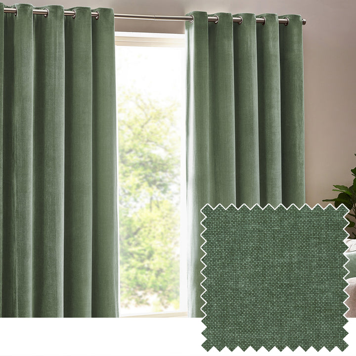 HEAVY CHENILLE 117X137 EYELET CURTAIN EUCALYPTUS