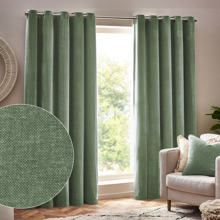 Heavy Chenille 117x137 Eyelet Curtain Eucalyptus
