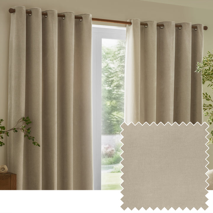 Heavy Chenille 117x137 Eyelet Curtains Linen