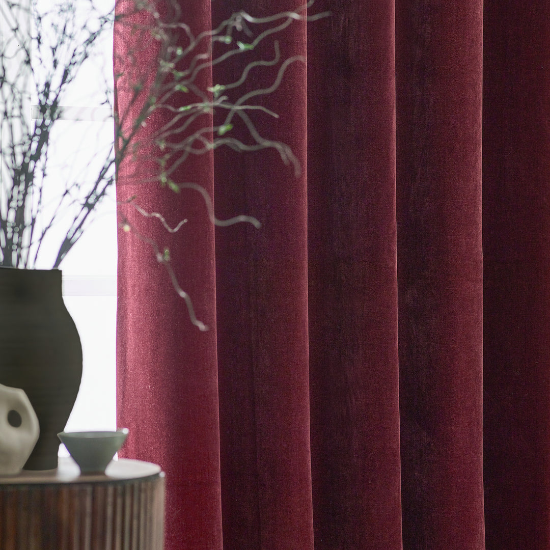 HEAVY CHENILLE 117X183 EYELET CURTAINS BEETROOT