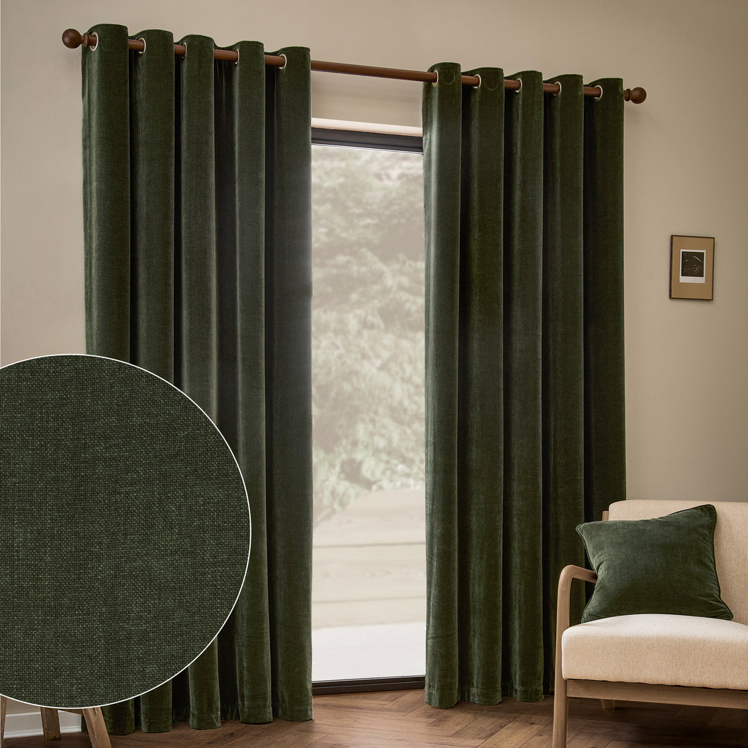 Heavy Chenille 117x183 Eyelet Curtains Lichen