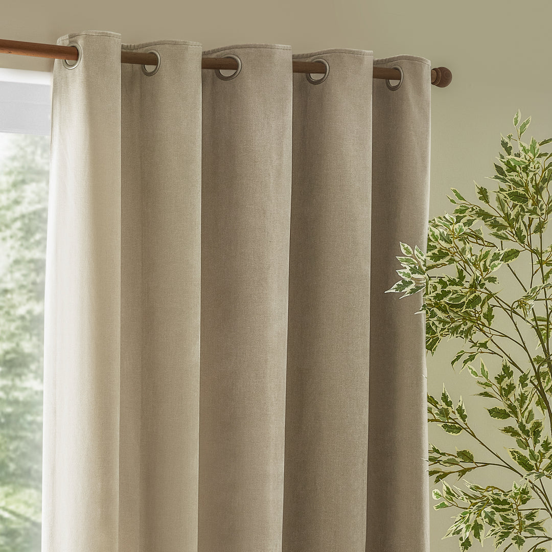 HEAVY CHENILLE 117X183 EYELET CURTAINS LINEN