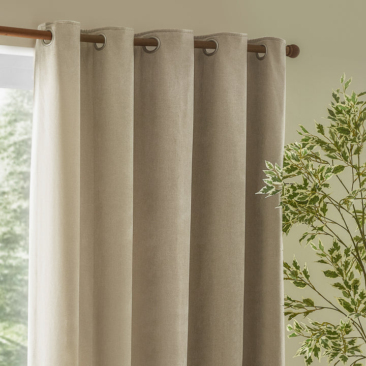 HEAVY CHENILLE 117X183 EYELET CURTAINS LINEN