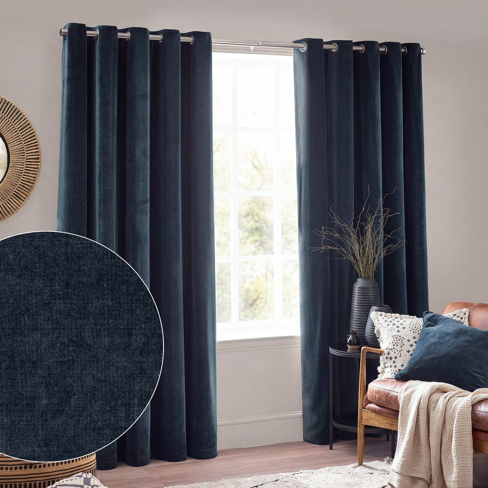 Heavy Chenille 117x183 Eyelet Curtain Navy - image 2