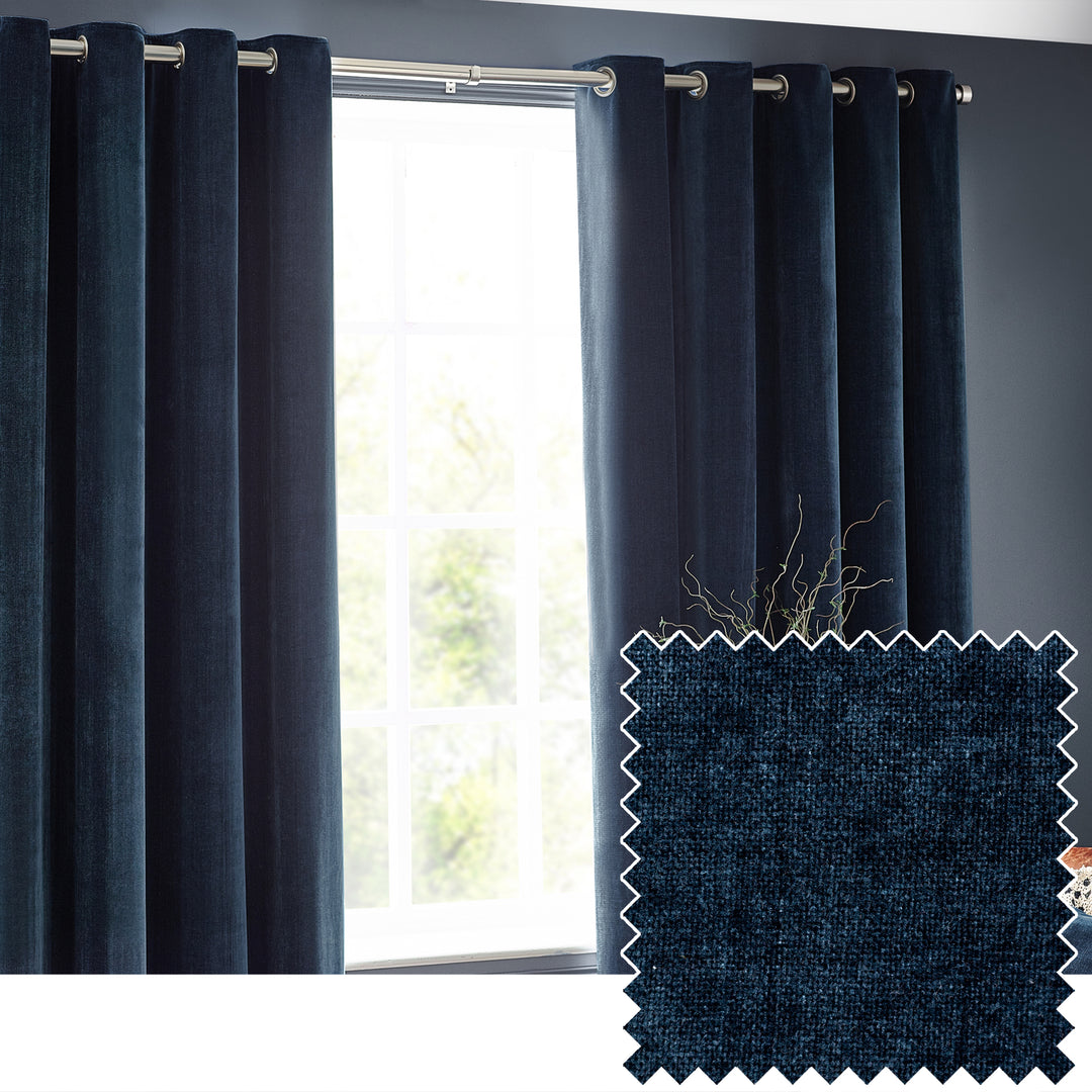 Heavy Chenille 117x183 Eyelet Curtain Navy