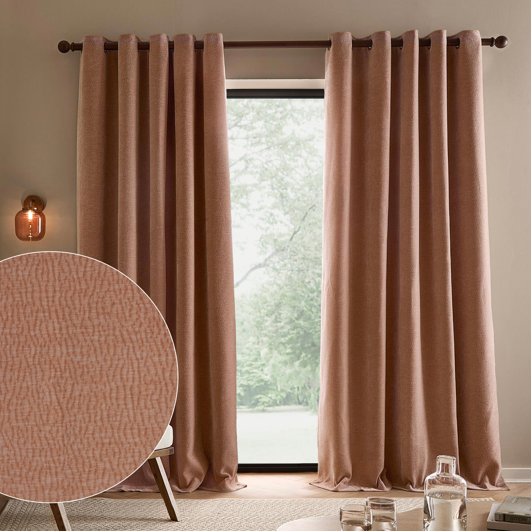 Heath Washed Velvet 229x137 Eyelet Curtains Cotta