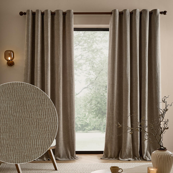 Heath Washed Velvet 229x137 Eyelet Curtains Greige