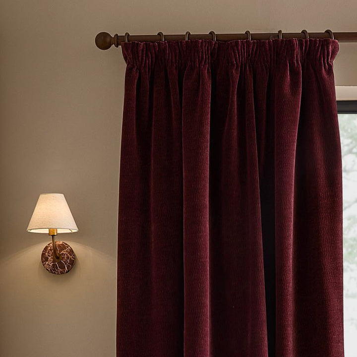 Heath Washed Velvet 117x183 Pencil Pleat Curtains Beetroot - image 3