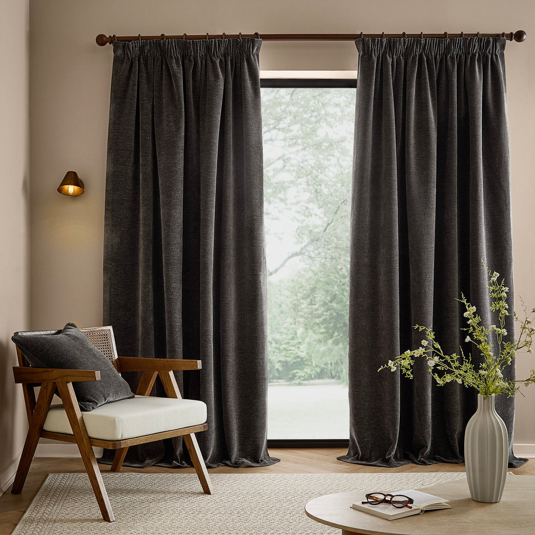 Heath Washed Velvet 117x183 Pencil Pleat Curtains Charcoal - image 4
