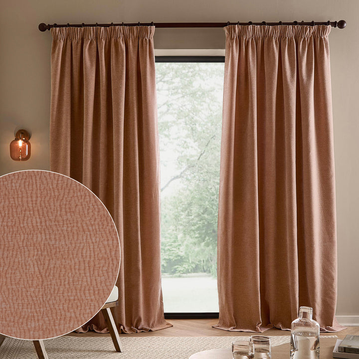 Heath Washed Velvet 117x183 Pencil Pleat Curtains Cotta