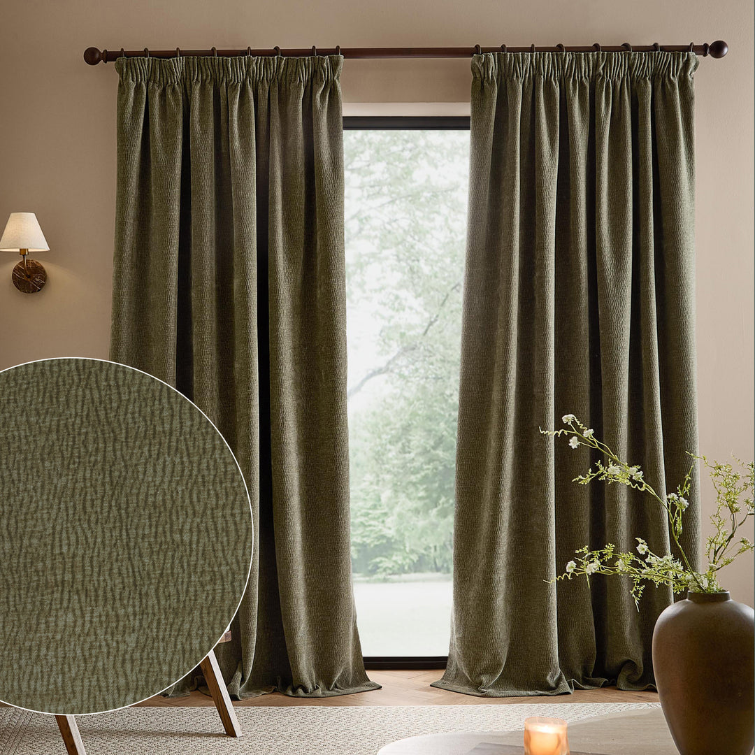Heath Washed Velvet 117x183 Pencil Pleat Curtains Eucalyptus