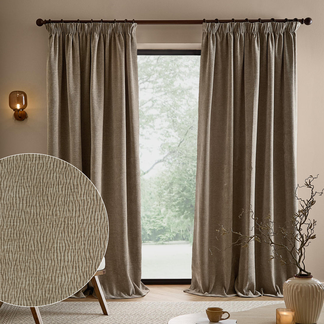 Heath Washed Velvet 117x183 Pencil Pleat Curtains Greige