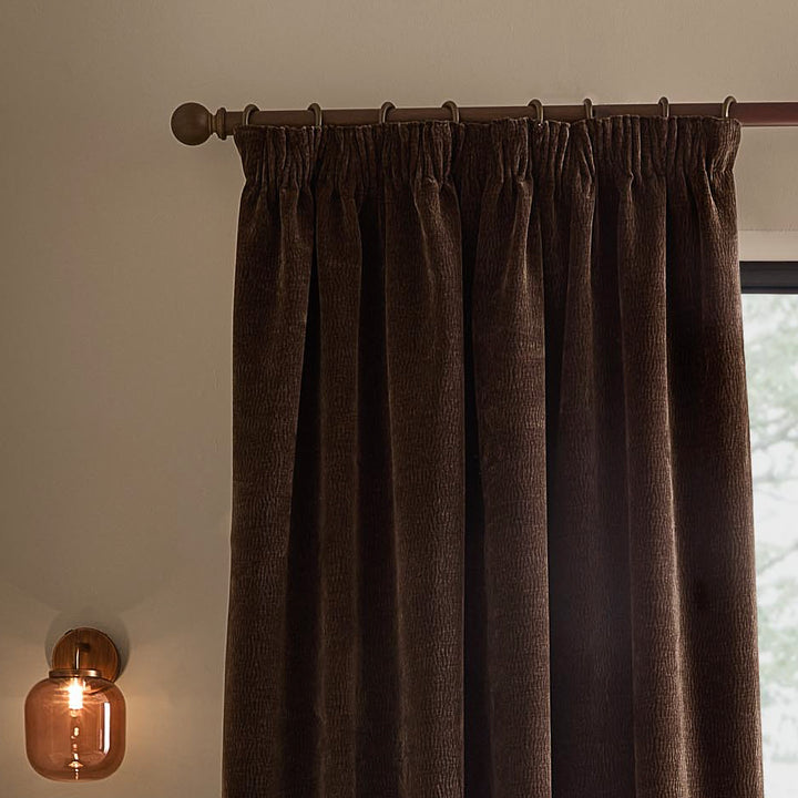 Heath Washed Velvet 168x137 Pencil Pleat Curtains Espresso Brown - image 3