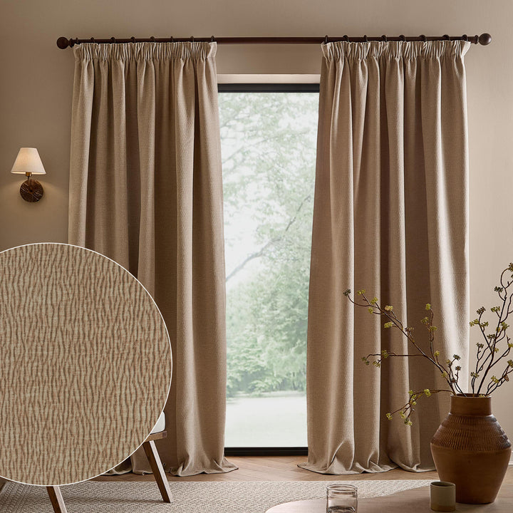 Heath Washed Velvet 168x137 Pencil Pleat Curtains Linen