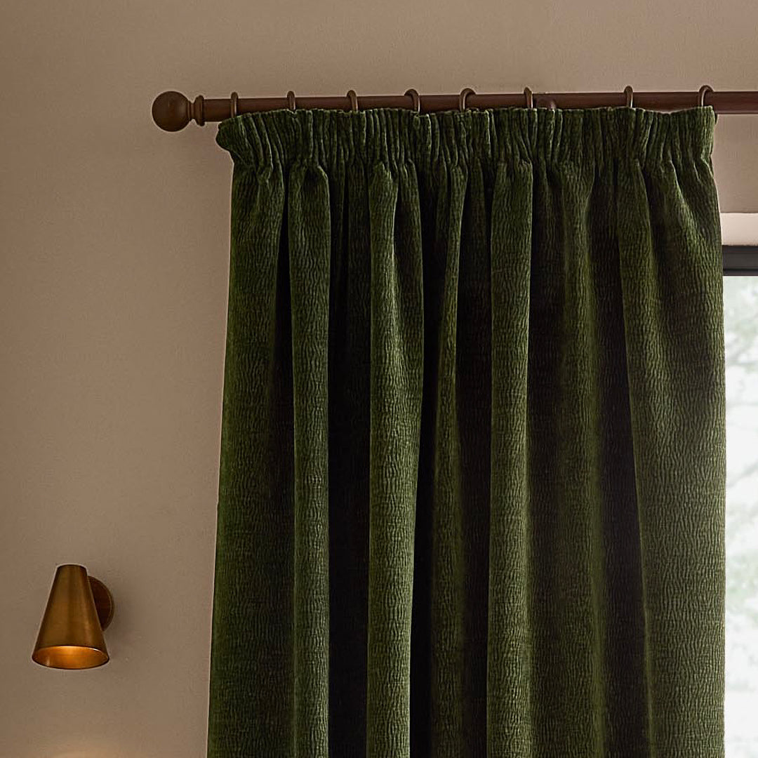 Heath Washed Velvet 168x137 Pencil Pleat Curtains Olive - image 3