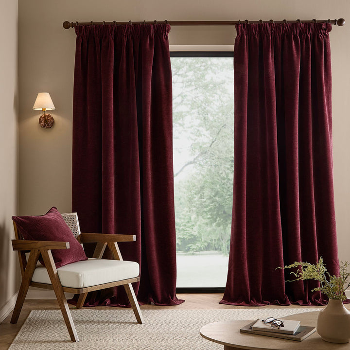 Heath Washed Velvet 168x183 Pencil Pleat Curtains Beetroot - image 4