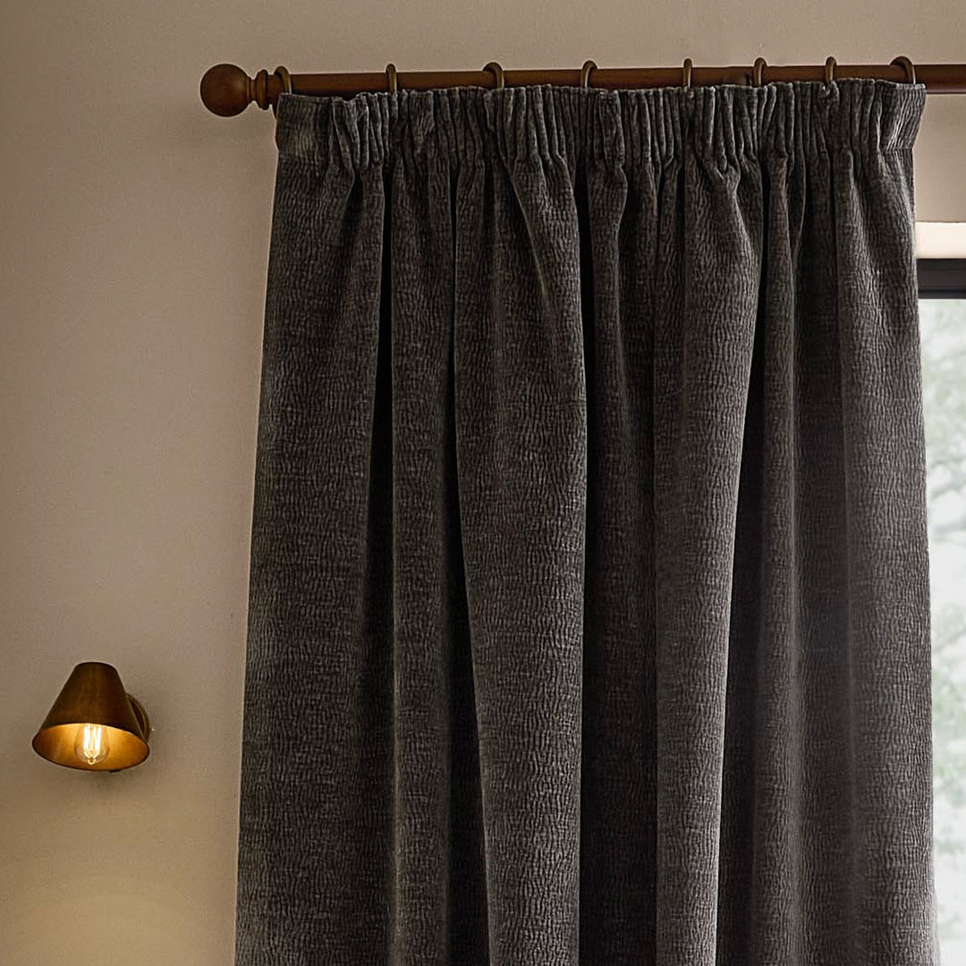 Heath Washed Velvet 229x137 Pencil Pleat Curtains Charcoal - image 3