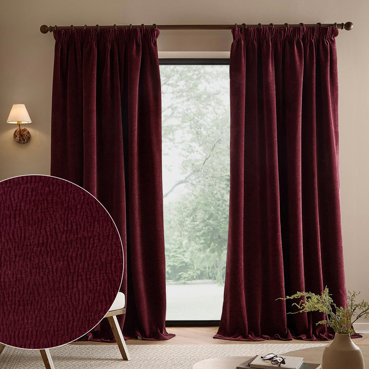 Heath Washed Velvet 229x183 Pencil Pleat Curtains Beetroot