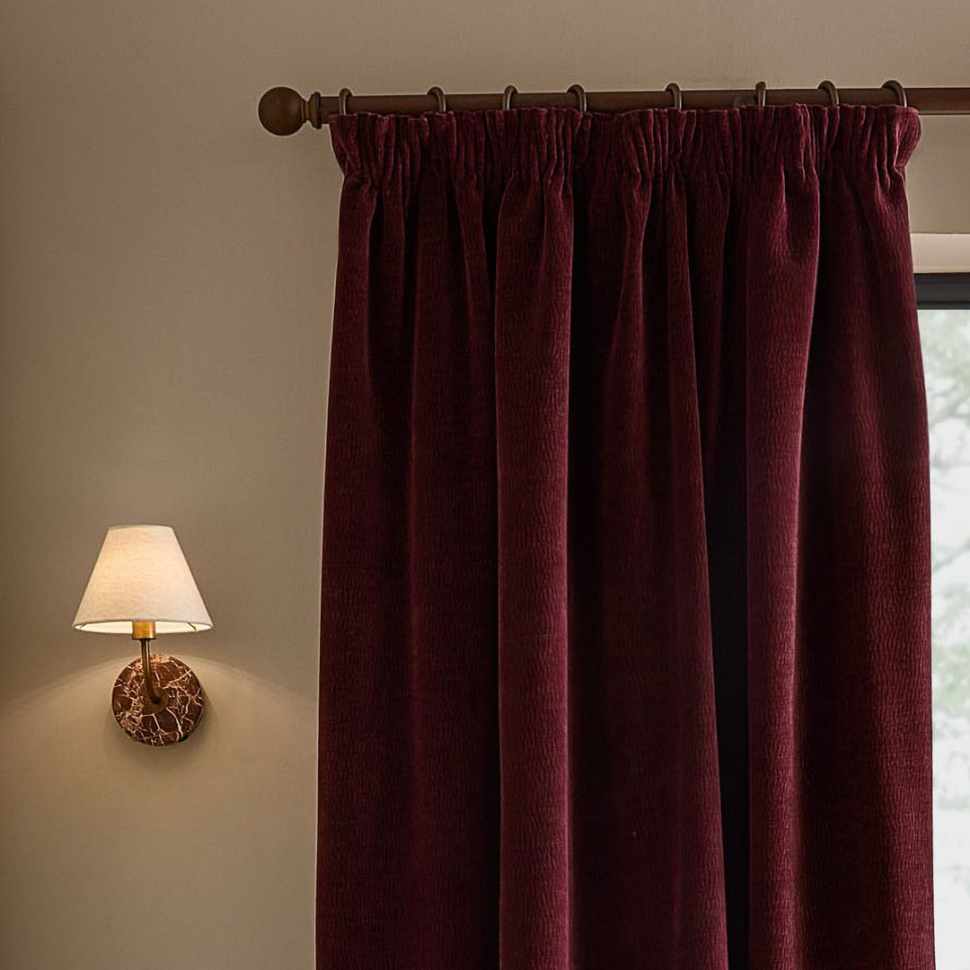 Heath Washed Velvet 229x183 Pencil Pleat Curtains Beetroot - image 3