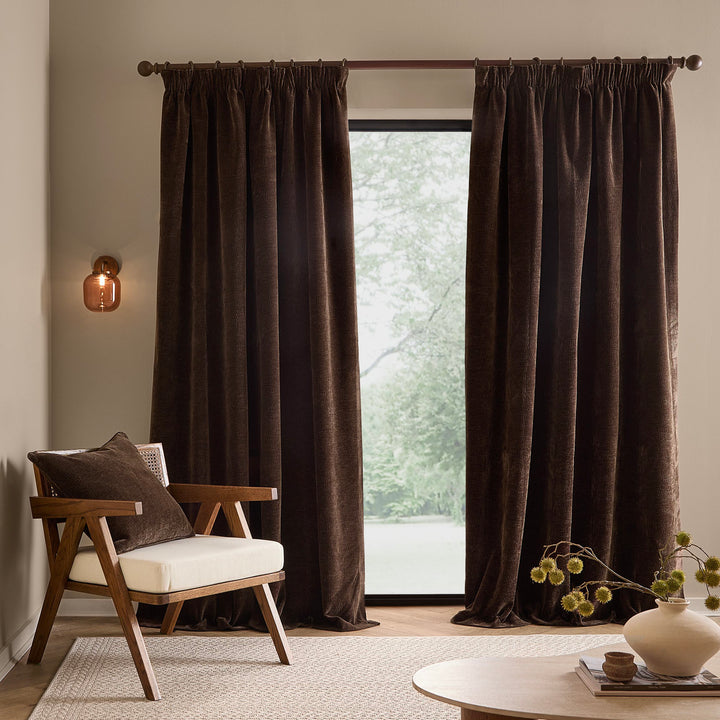 Heath Washed Velvet 229x183 Pencil Pleat Curtains Espresso Brown - image 4
