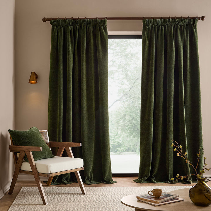 Heath Washed Velvet 229x183 Pencil Pleat Curtains Olive - image 4