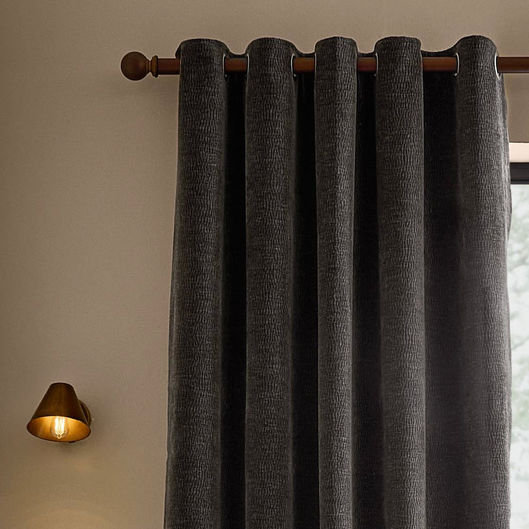 Heath Washed Velvet 168x137 Eyelet Curtains Charcoal - image 3