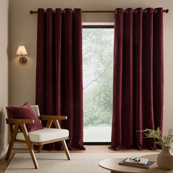 Heath Washed Velvet 168x229 Eyelet Curtains Beetroot - image 4