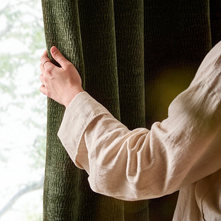 Heath Washed Velvet 168x229 Eyelet Curtains Olive - image 2