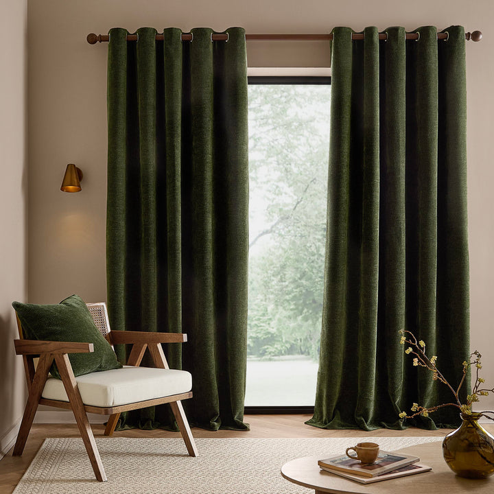 Heath Washed Velvet 168x229 Eyelet Curtains Olive - image 4