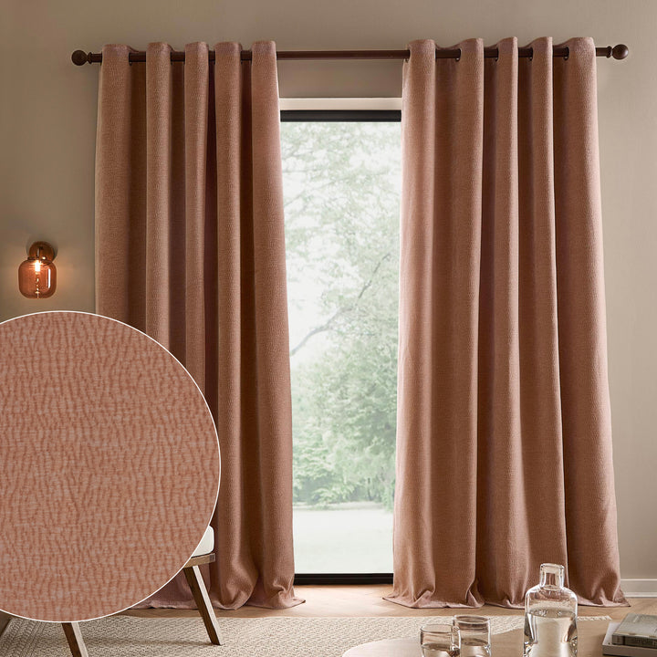 Heath Washed Velvet 168x183 Eyelet Curtains Cotta