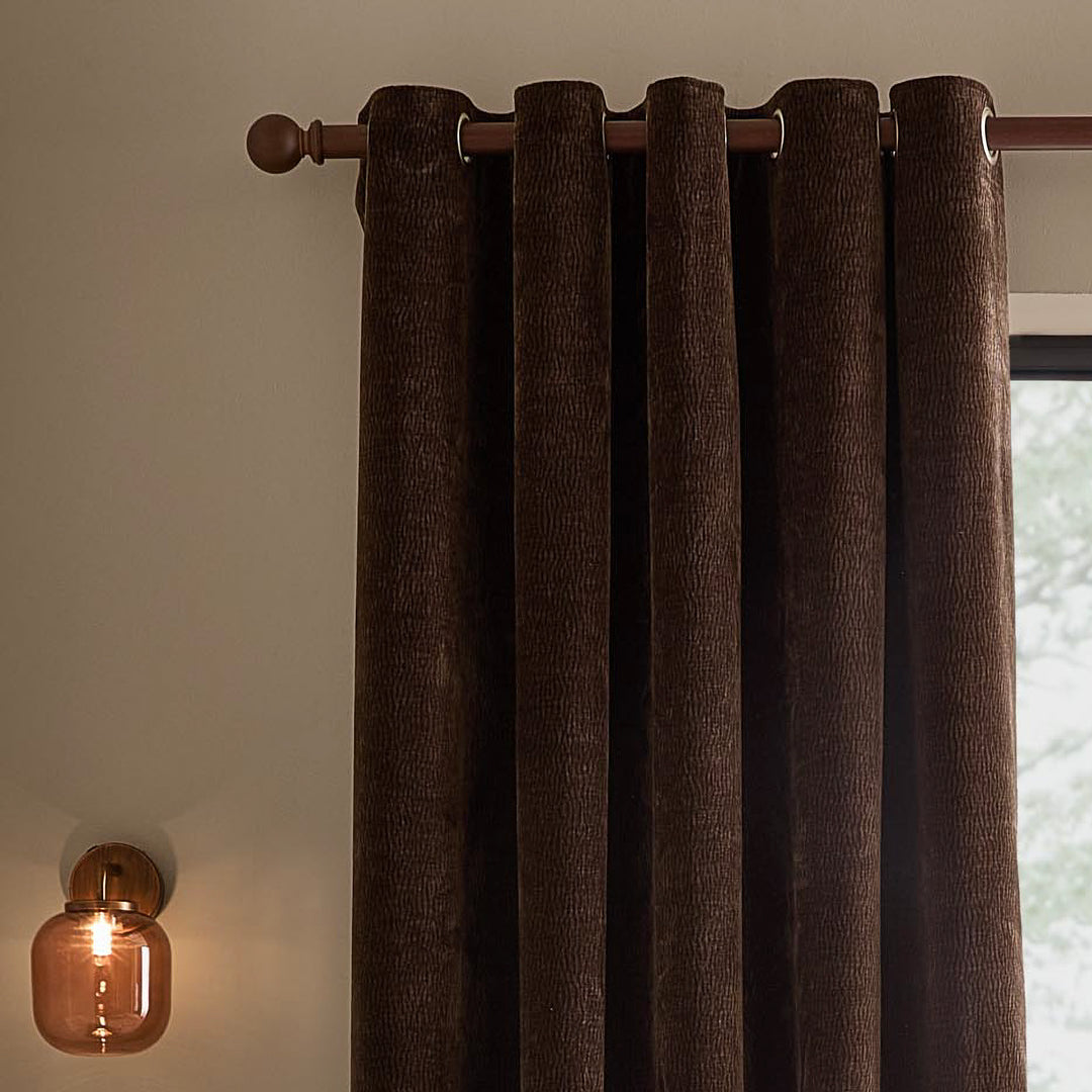 Heath Washed Velvet 168x183 Eyelet Curtains Espresso Brown - image 3